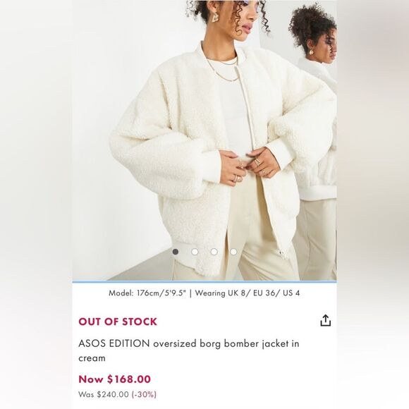 ASOS EDITION Oversized Borg Bomber Jacket - Cream - Picture 5 of 5